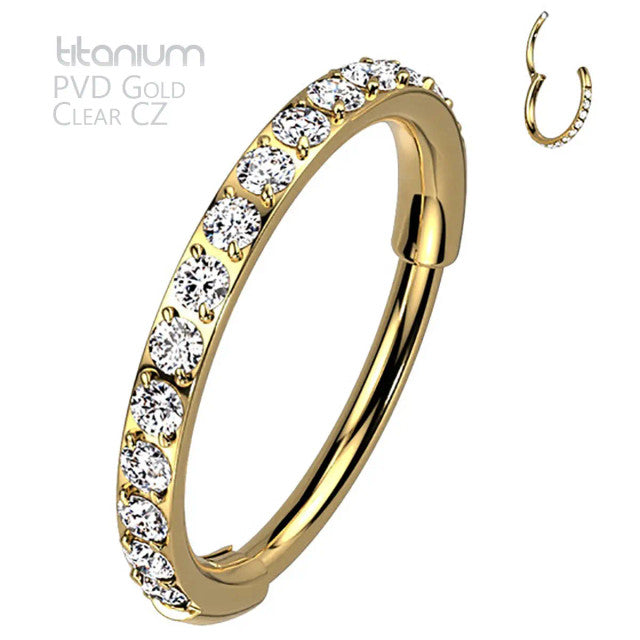 Titanium 20 Gauge Hinged Nose Ring CZ Hoop with Paved Clicker - photo 5