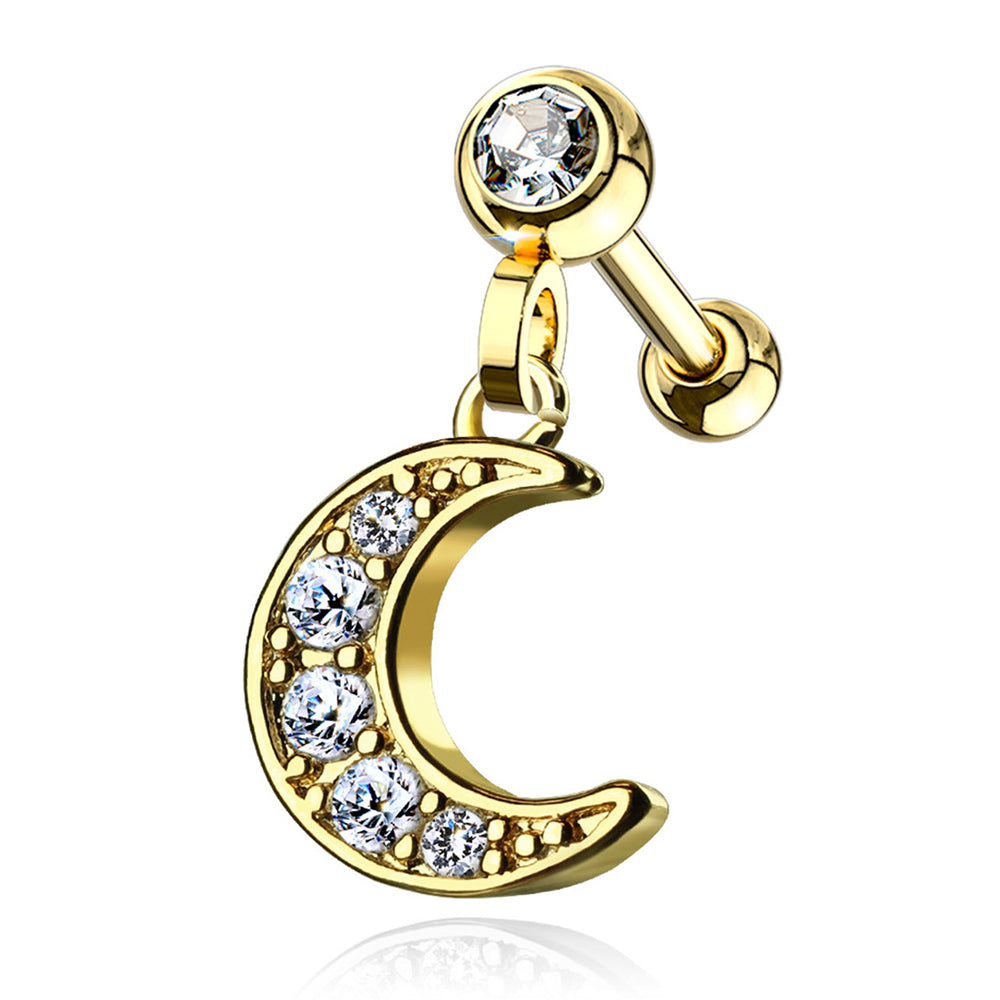 Surgical Steel 16 Gauge Tragus Barbell with CZ Crescent Moon Dangle - photo 5