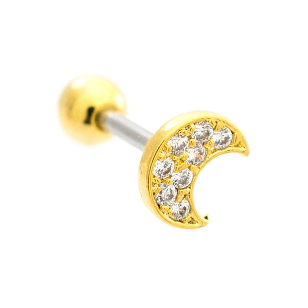 Surgical Steel 16 Gauge Tragus Barbell with CZ Crescent Moon Top - photo 4