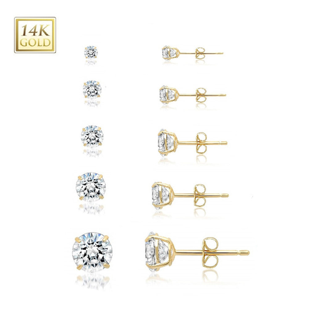 14K Solid Gold 20 Gauge Prong Set CZ Stud Earrings - Pair - photo 3