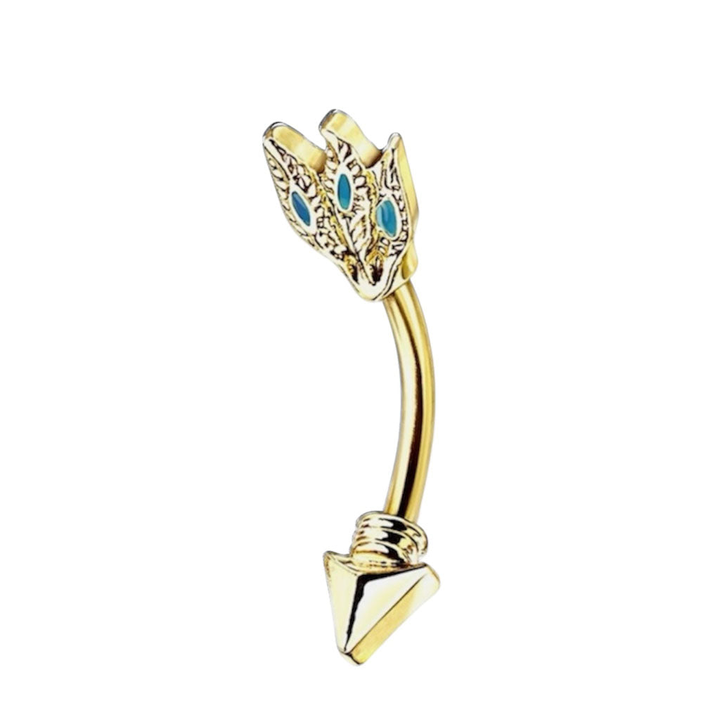 Surgical Steel Curved Eyebrow Barbell 16G 8mm with Turquoise Feathers - photo 5