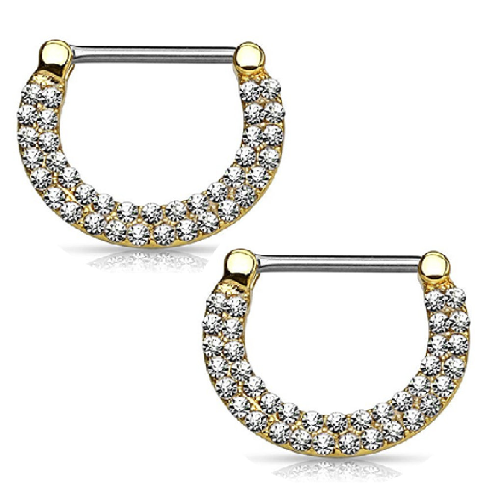 Surgical Steel Nipple Clicker Rings with Double Paved CZ - Pair - photo 4