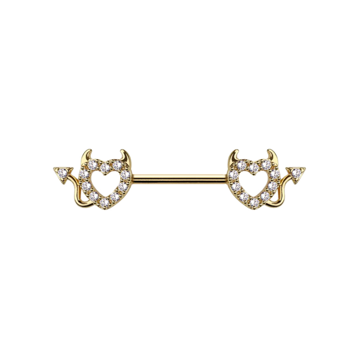 Surgical Steel Nipple Barbell 14G 14mm with CZ Devil Heart - Pair - photo 7
