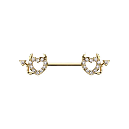 Surgical Steel Nipple Barbell 14G 14mm with CZ Devil Heart - Pair - photo 7