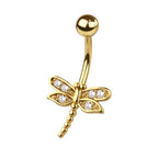 Surgical Steel 14 Gauge Dragonfly CZ Belly Button Ring