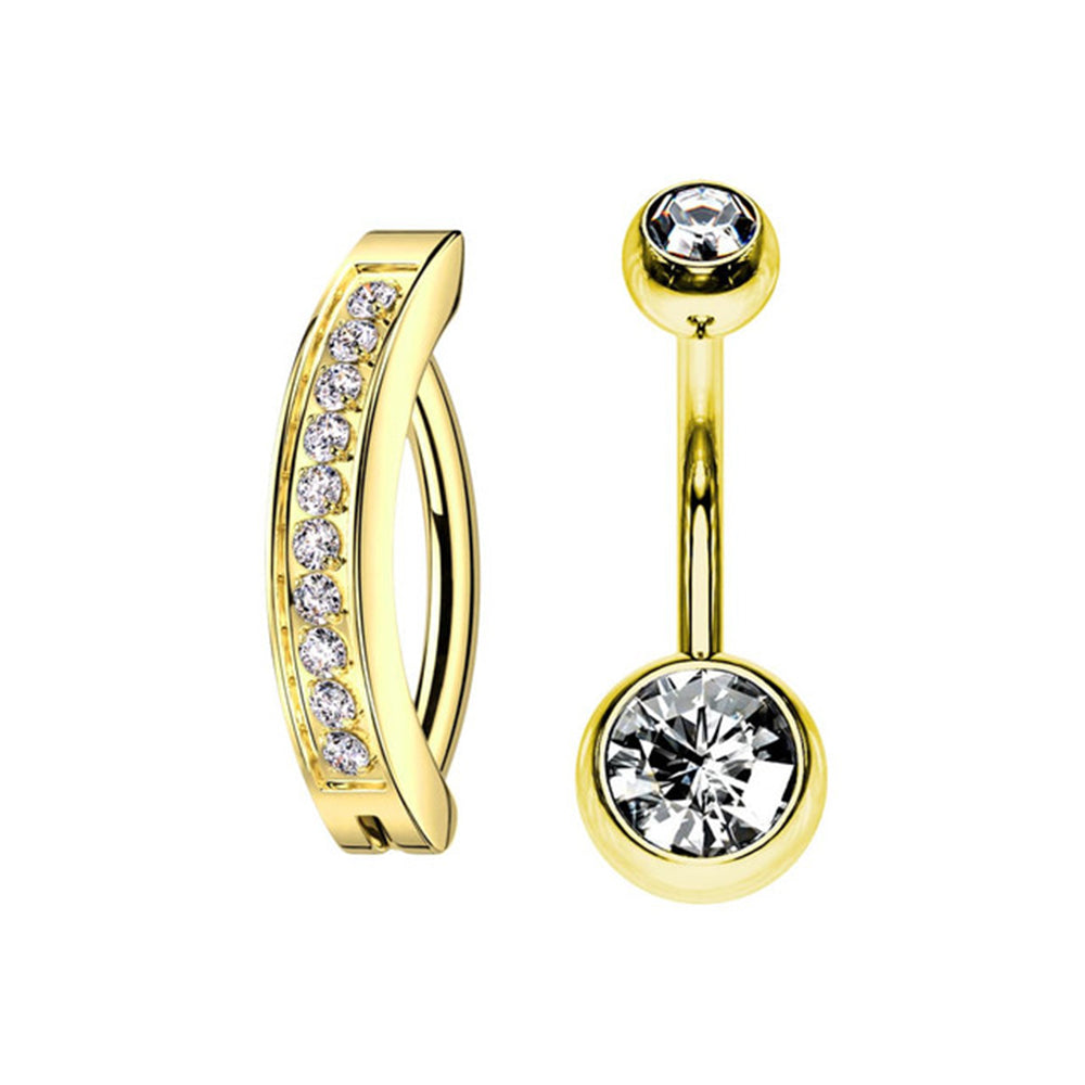 Titanium Gold Hinged Belly Ring 14G 12mm with CZ - 2 Pack