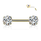 Surgical Steel 14 Gauge Threadless Nipple Barbell with Prong CZ - Pair - photo 12