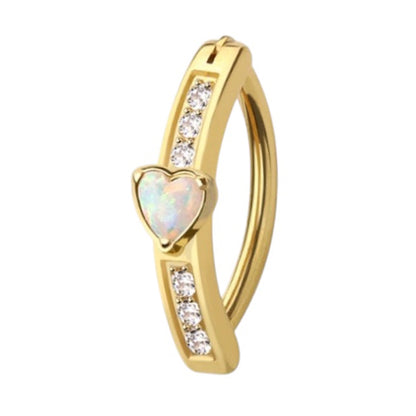 Surgical Steel 14 Gauge Hinged Belly Button Ring CZ Heart with Opal