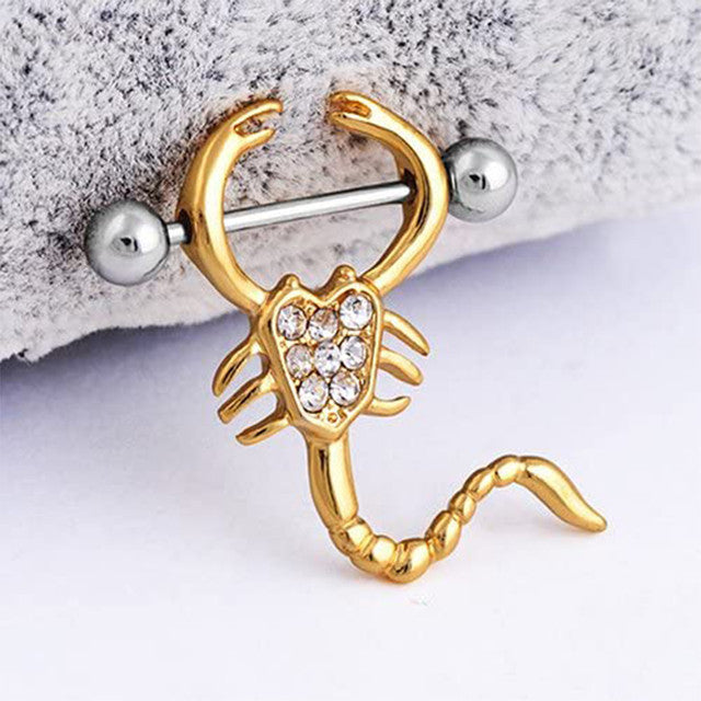 Surgical Steel 14 to 16 Gauge Scorpion Nipple Shield with CZ - Pair - photo 2