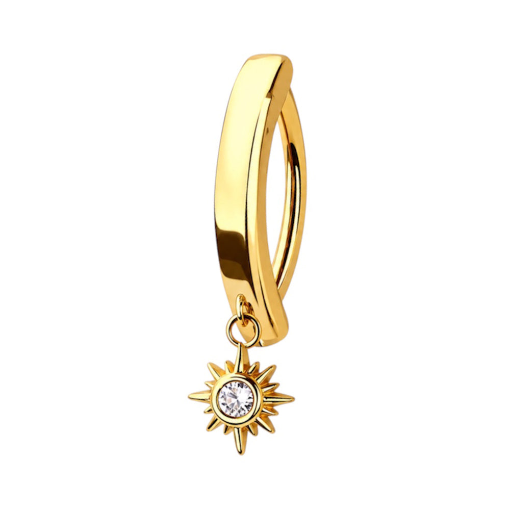 Surgical Steel 14 Gauge Hinged Belly Button Ring with CZ Sun