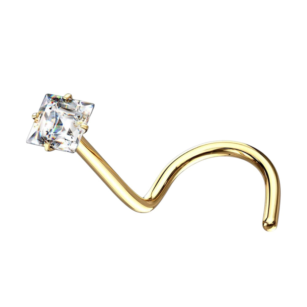 Surgical Steel 20 Gauge Corkscrew Nose Stud with Square CZ Top - photo 7