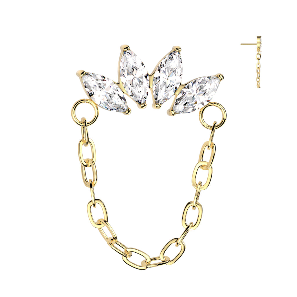 Titanium Push In Threadless CZ Linked Marquise Chain Top