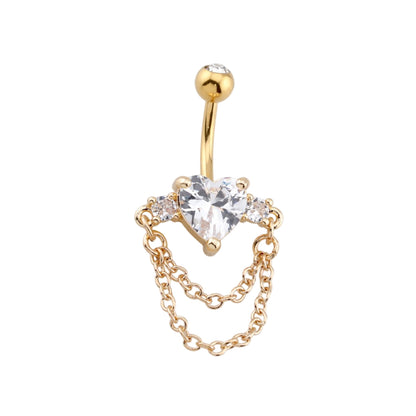 Surgical Steel 14 Gauge Belly Button Ring CZ Heart Chain with Rope