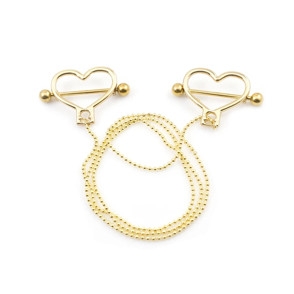Surgical Steel 14 Gauge Nipple Barbells with Heart Dangle Chain - Pair - photo 5