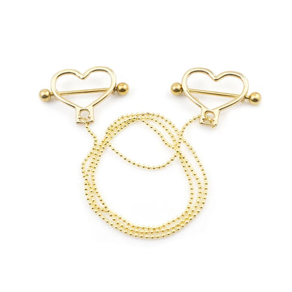 Surgical Steel 14 Gauge Nipple Barbells with Heart Dangle Chain - Pair - photo 5