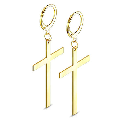 Surgical Steel 20 Gauge Hinged Hoop Ring with Dangle Cross - Pair - photo 4