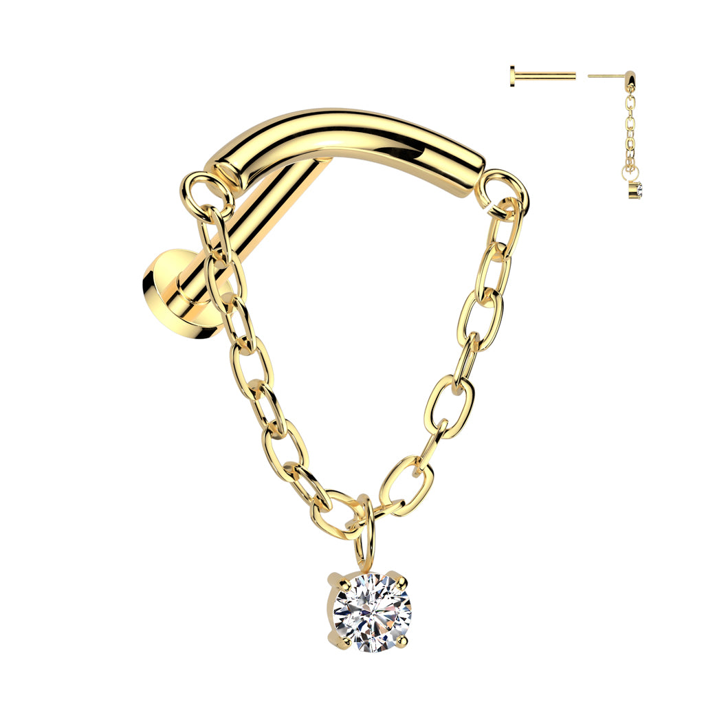 Titanium Threadless Curved Labret 16G & 18G 8mm with CZ Chain - photo 5