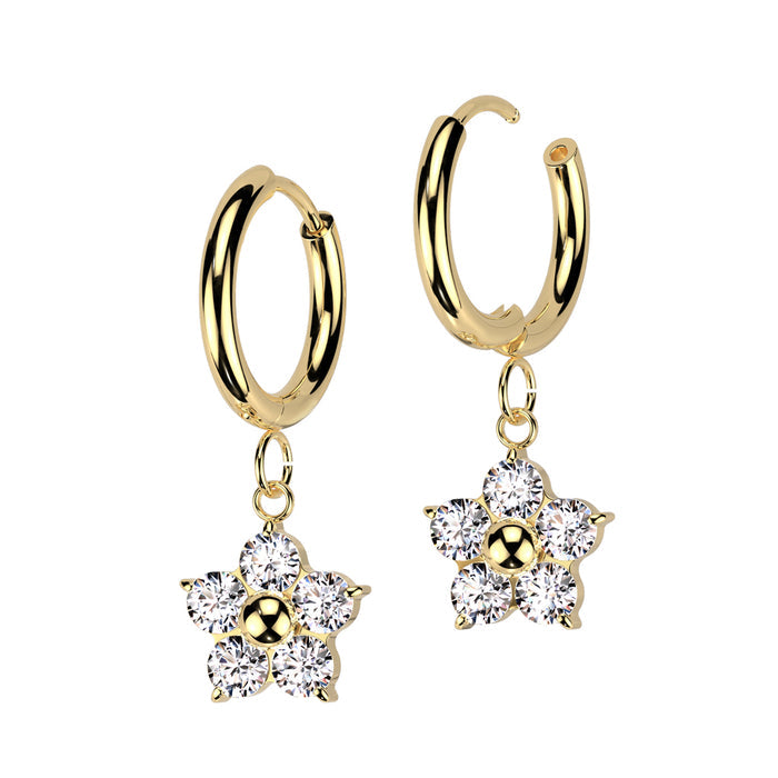 Surgical Steel Hinged Hoop 18G 10mm with CZ Flower Dangle - Pair - photo 3