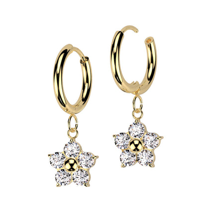 Surgical Steel Hinged Hoop 18G 10mm with CZ Flower Dangle - Pair - photo 3