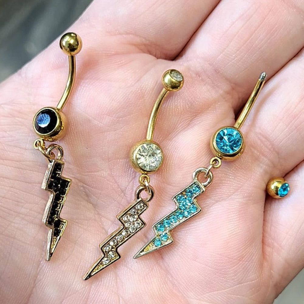 Gold Surgical Steel 14 Gauge Belly Ring Lightning Bolt Dangle - Pair - photo 3