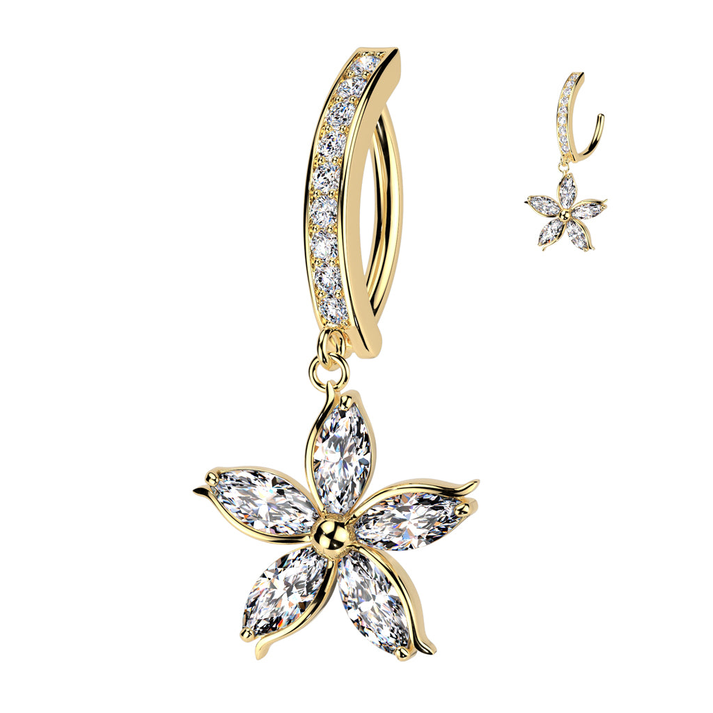 Surgical Steel Hinged Belly Ring 14G 11mm with CZ Flower Dangle - photo 4