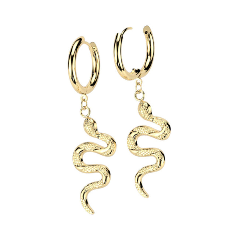 Surgical Steel 18 Gauge Dangle Snake Hoop Earrings - Pair