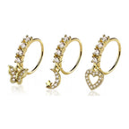 Surgical Steel 20 Gauge Dangle CZ Bendable Nose Hoops - 3 Pack