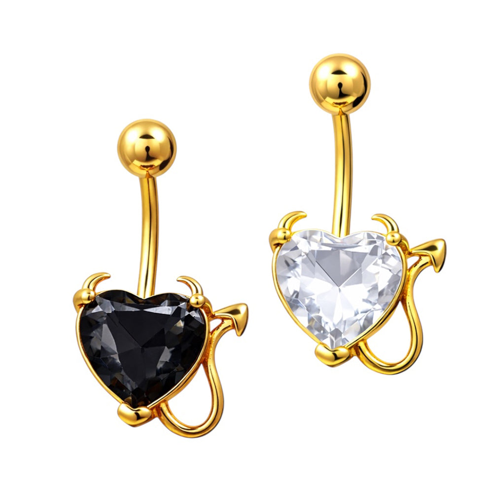 Surgical Steel 14 Gauge Belly Ring Gold PVD Devil Heart CZ