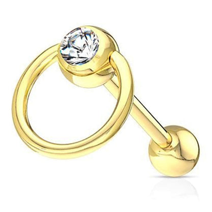 Surgical Steel 14 Gauge Tongue Barbell with CZ Door Knocker - photo 5