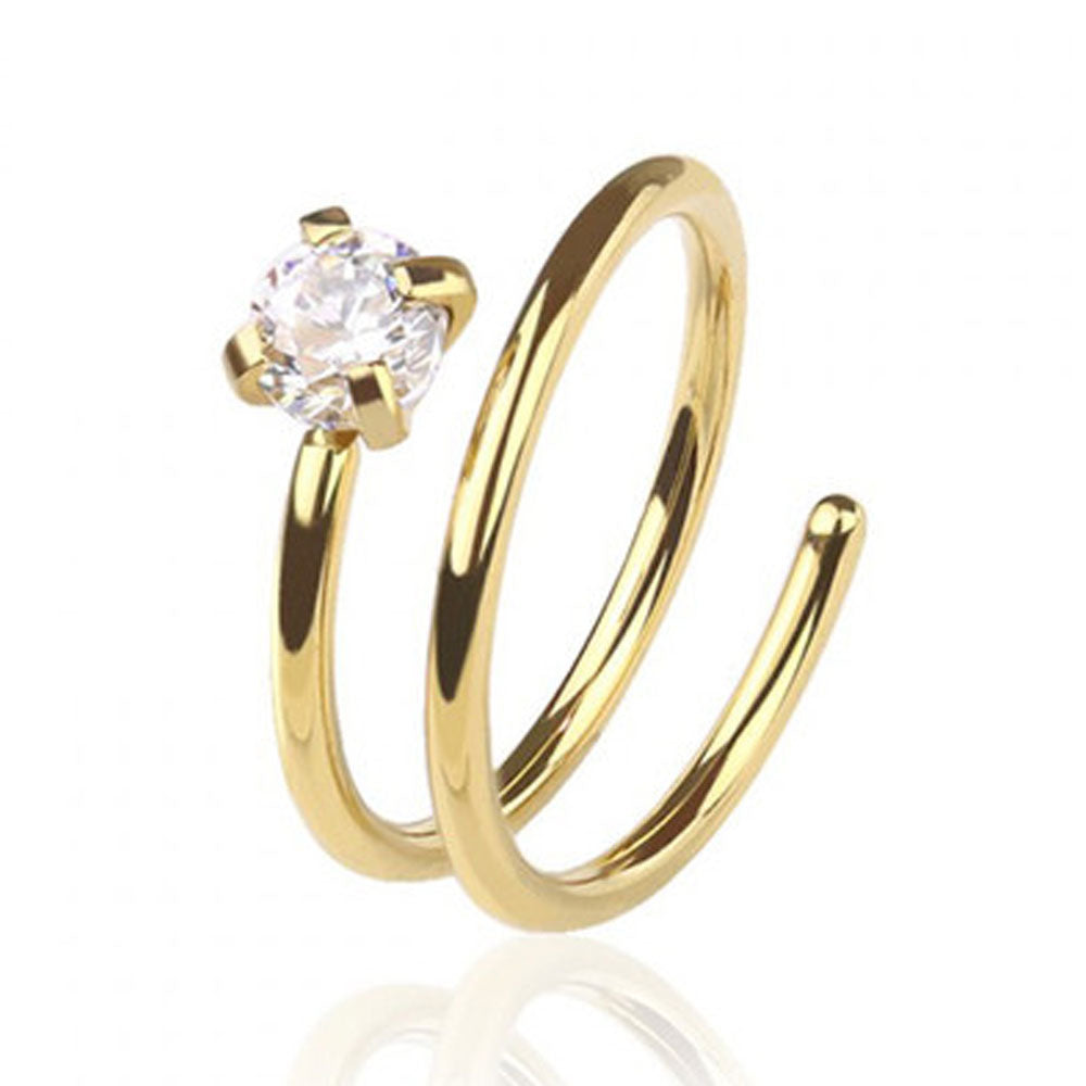 Surgical Steel 20 Gauge Double CZ Spiral Nose Hoop Ring