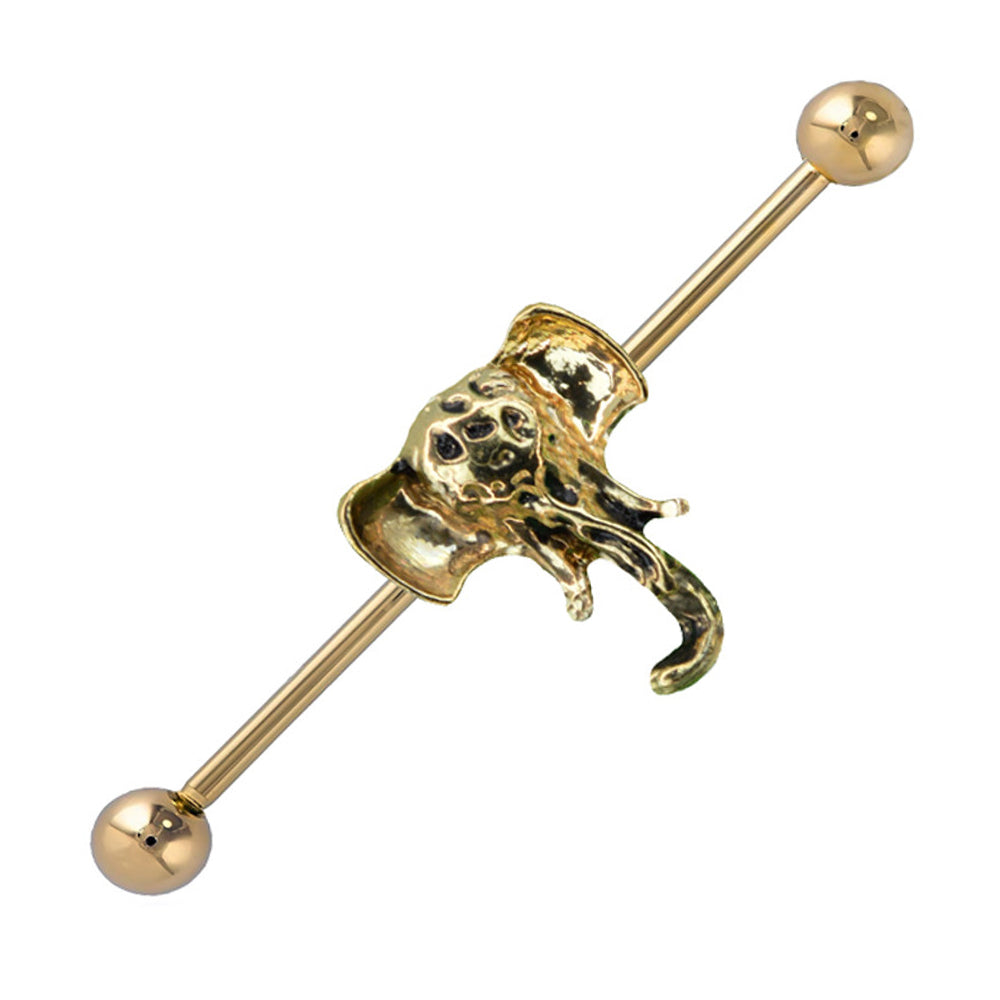 Surgical Steel 14 Gauge Industrial Barbell with CZ Elephant Head - photo 3