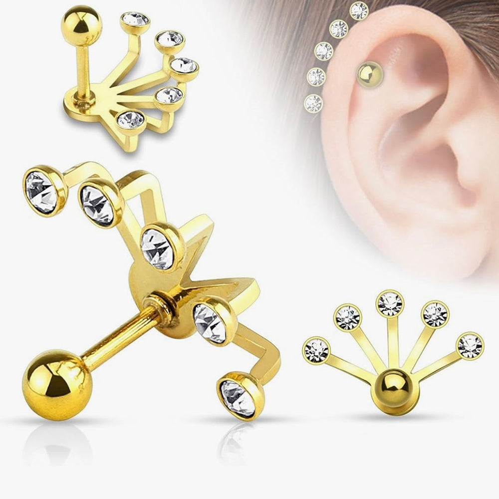 Surgical Steel 16 Gauge Cartilage Barbell with Five Fan Hanger CZ - photo 5