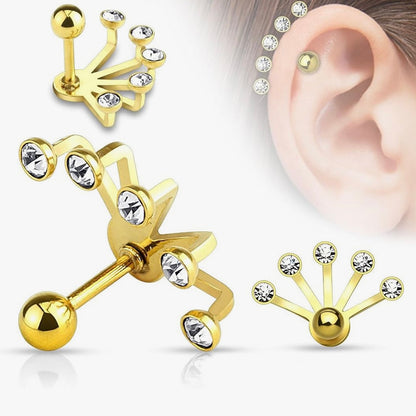 Surgical Steel 16 Gauge Cartilage Barbell with Five Fan Hanger CZ - photo 5