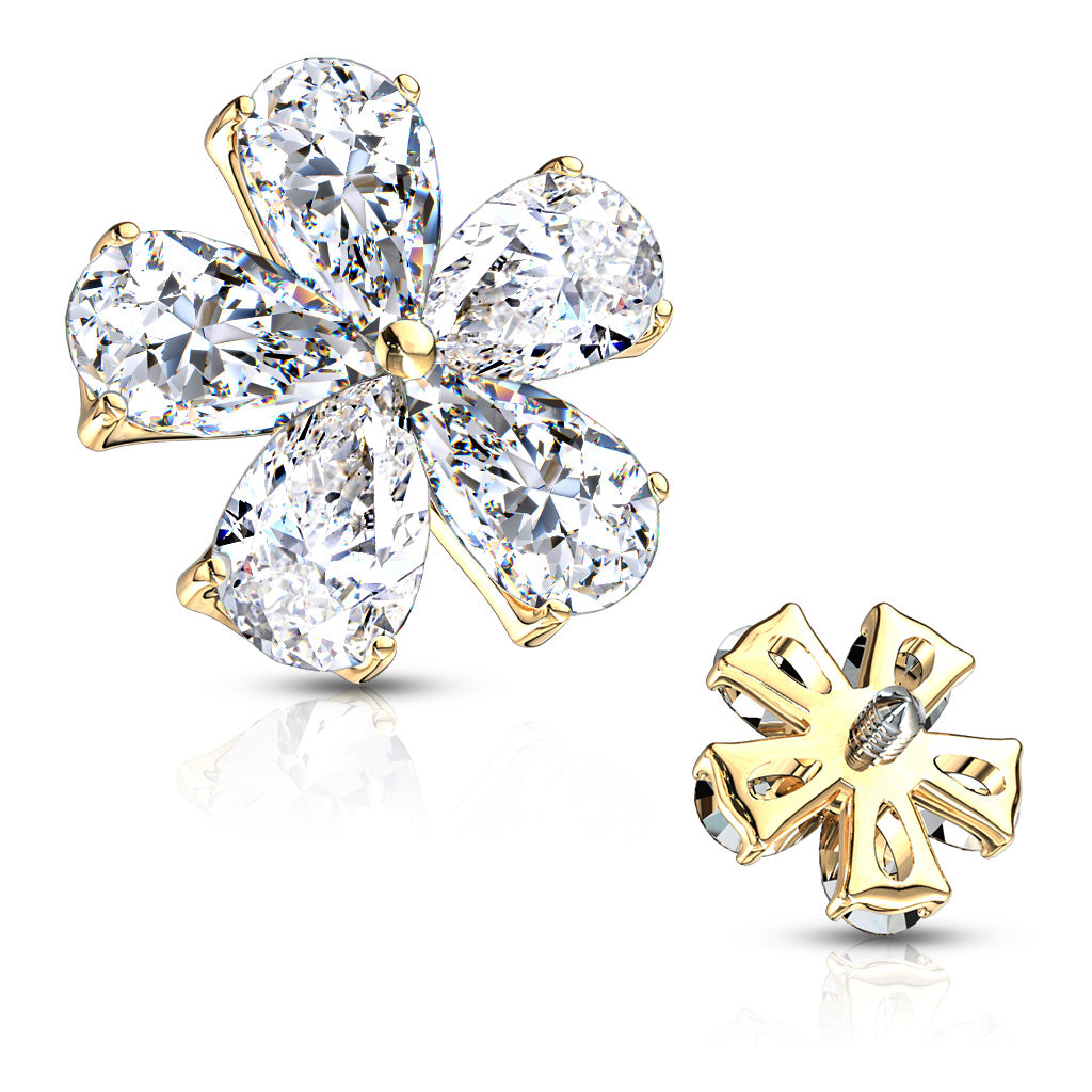 Surgical Steel Prong Set Five Pear CZ Flower Dermal Top