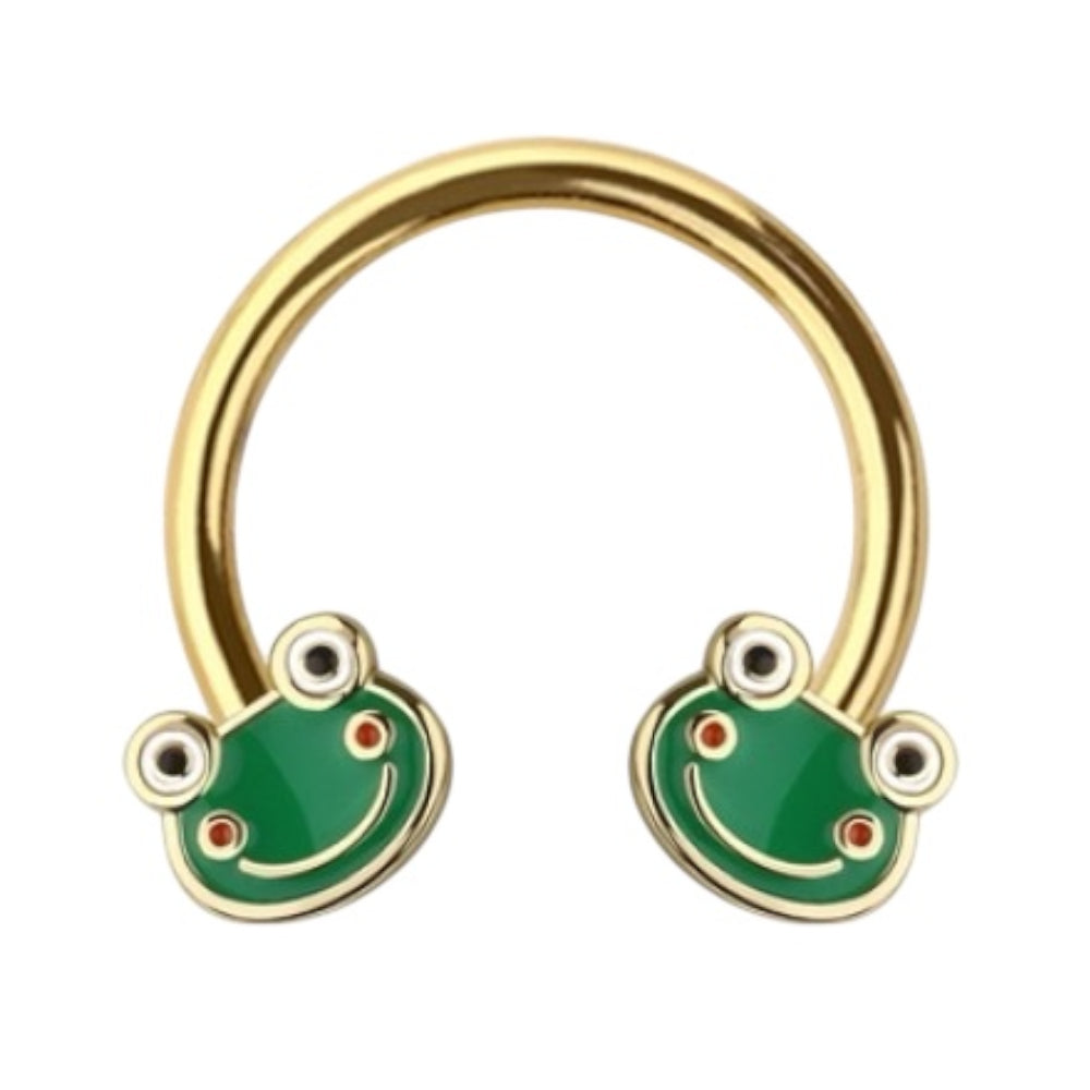 Surgical Steel Horseshoe Circular Barbell 16G 10mm Green Frog Smile - photo 3