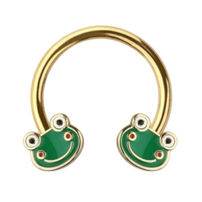 Surgical Steel Horseshoe Circular Barbell 16G 10mm Green Frog Smile - photo 3