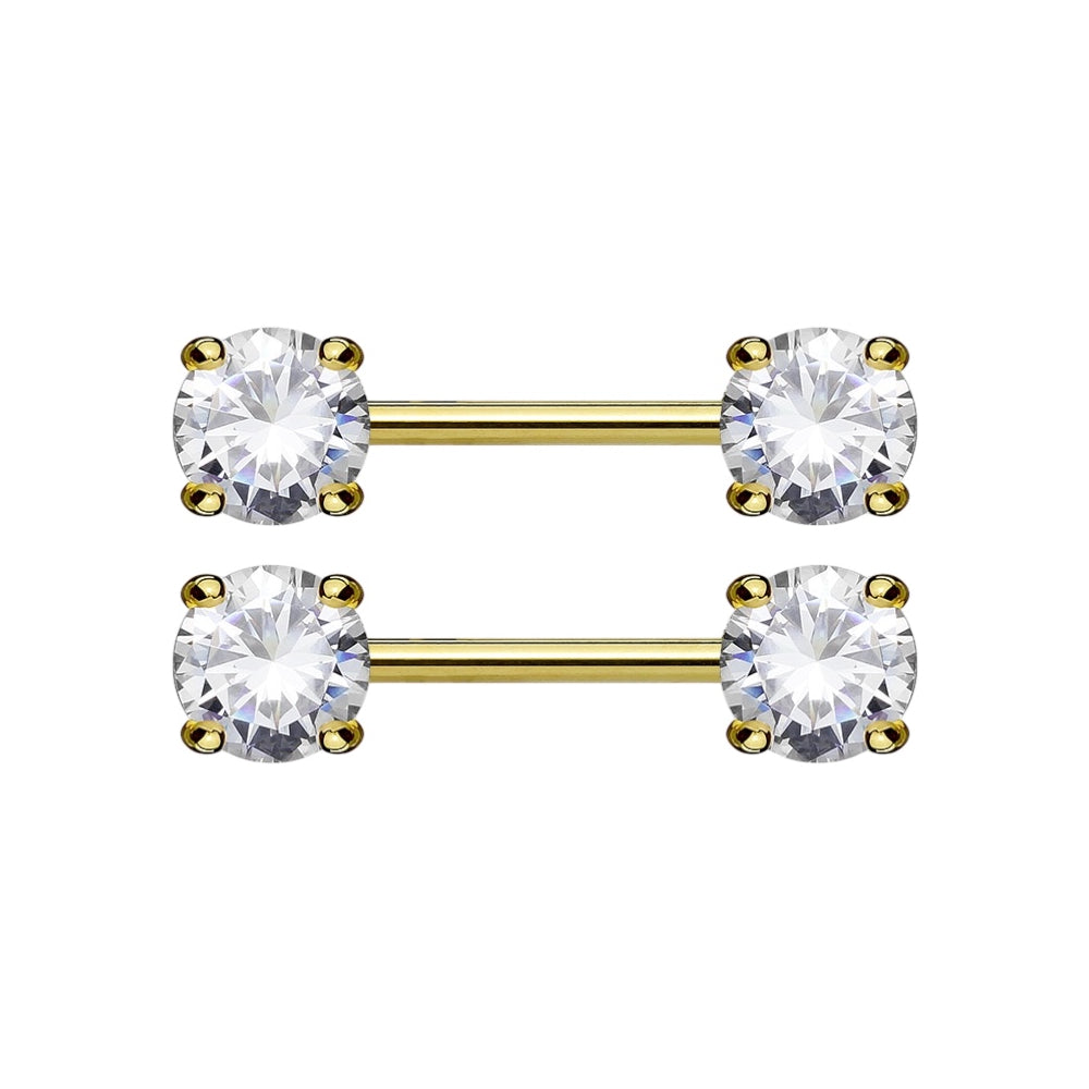 Surgical Steel 14 Gauge Crystal CZ Nipple Barbell - Pair