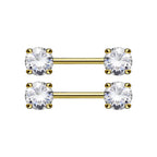 Surgical Steel 14 Gauge Crystal CZ Nipple Barbell - Pair