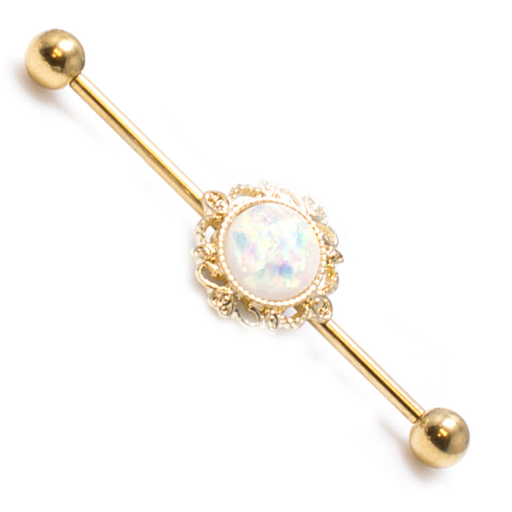 Surgical Steel 14 Gauge Industrial Barbell with Glitter Opal Filigree - photo 7