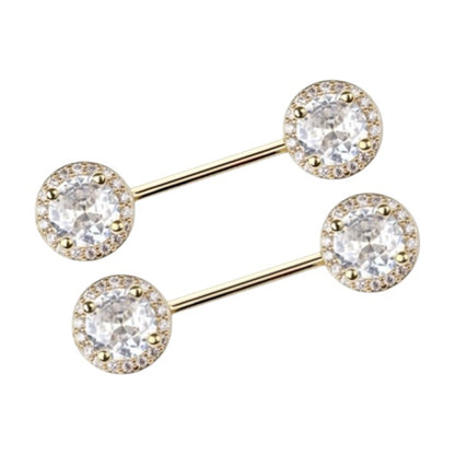 Surgical Steel 14 Gauge Nipple Barbells with Halo Frame CZ - Pair - photo 4