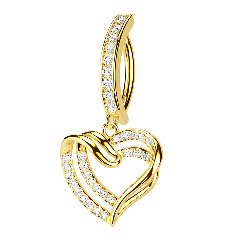 Surgical Steel 14 Gauge Hinged Belly Button Ring with Heart CZ Dangle - photo 4