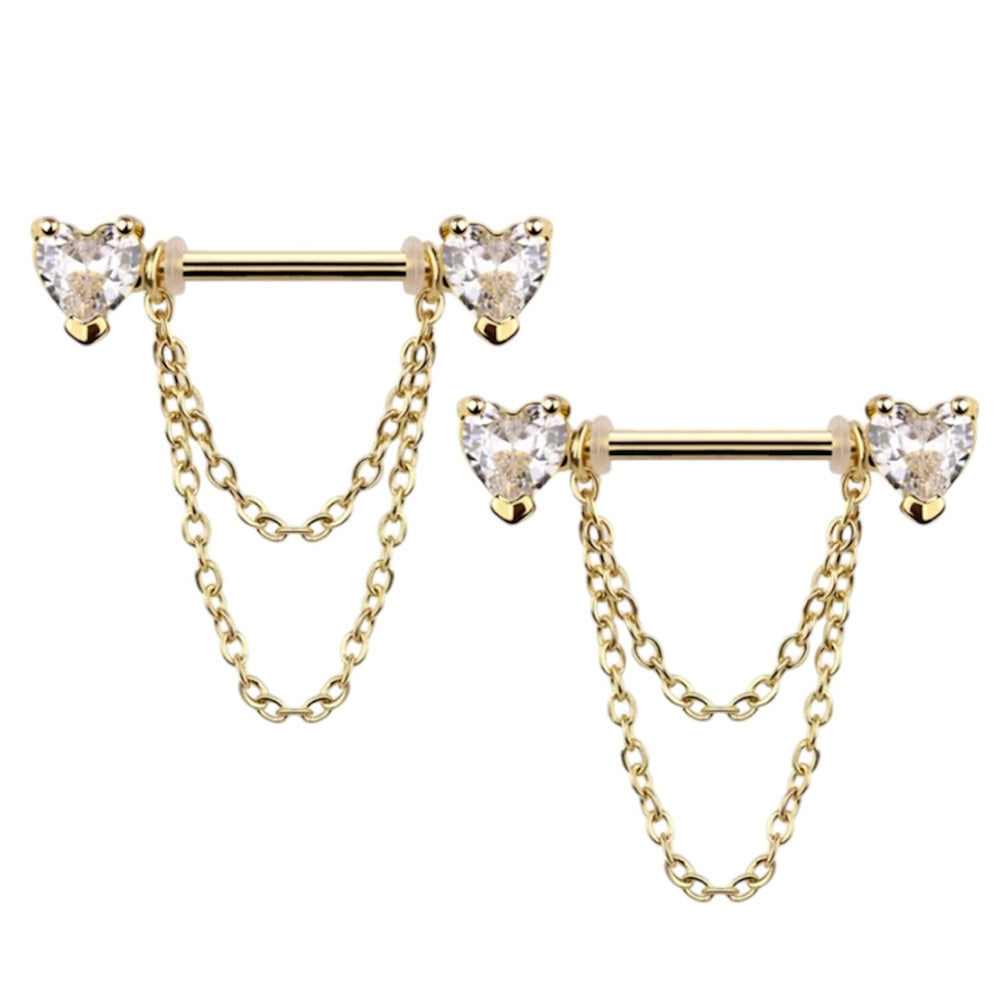 Surgical Steel Nipple Barbell 14G 14mm with CZ Heart Dangle - Pair - photo 2