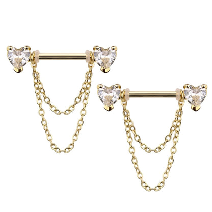 Surgical Steel Nipple Barbell 14G 14mm with CZ Heart Dangle - Pair - photo 2