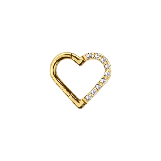 Surgical Steel 16 Gauge Hinged Segment Rings with CZ Paved Heart