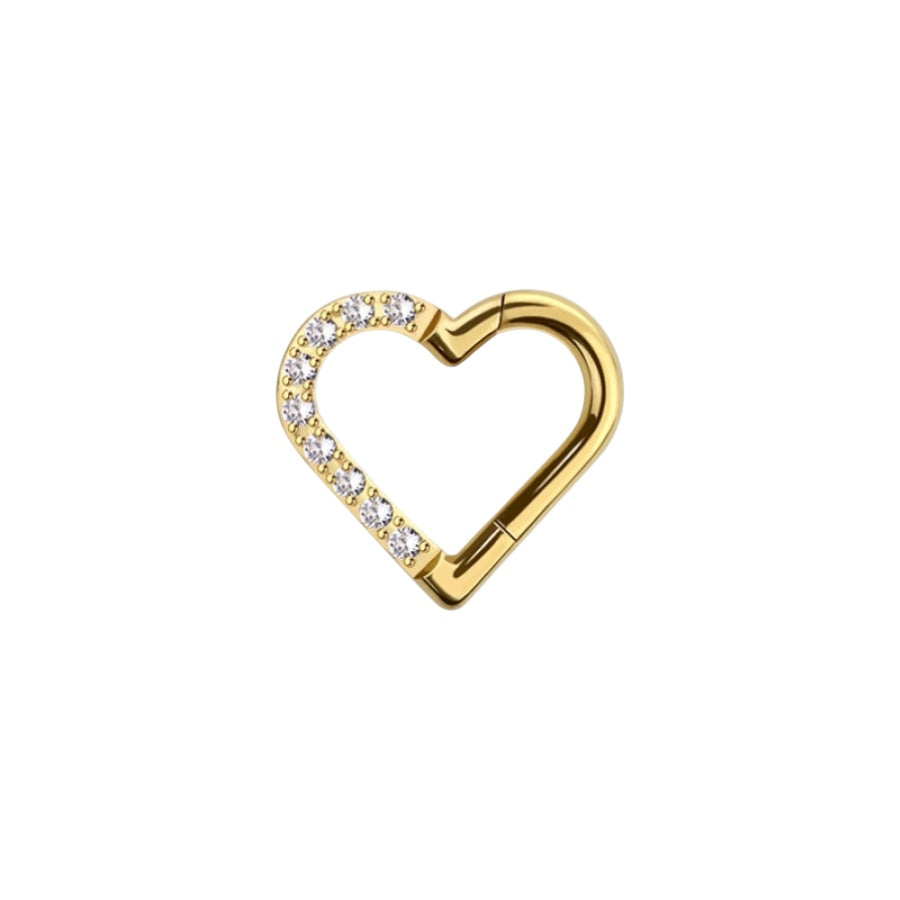 Surgical Steel 16 Gauge Hinged Segment Rings with CZ Paved Heart