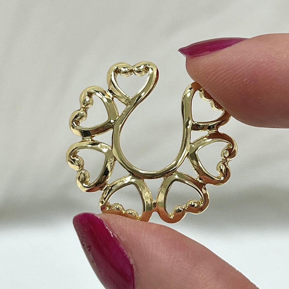 Surgical Steel Clip On Nipple Ring with Gold Tribal Heart - Pair - photo 2