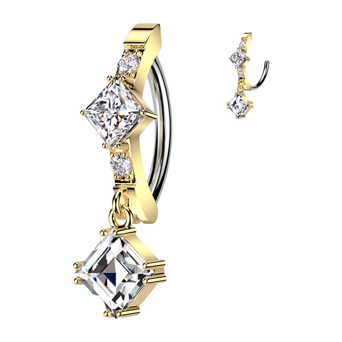 Surgical Steel Hinged Belly Ring 14G 12mm with CNC-Set CZ Dangle - photo 4