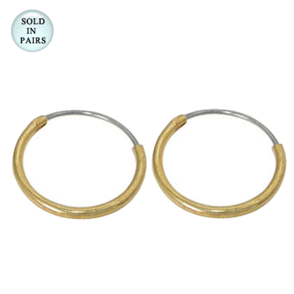 .925 Sterling Silver 20 Gauge PVD Gold Hoop Earrings 12mm - Pair