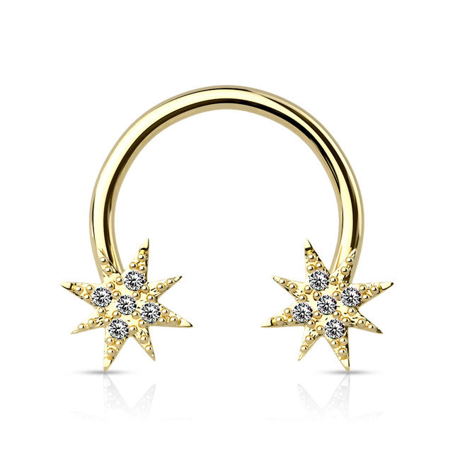 Surgical Steel 14 Gauge Horseshoe Circular Barbell with CZ Starburst - photo 4