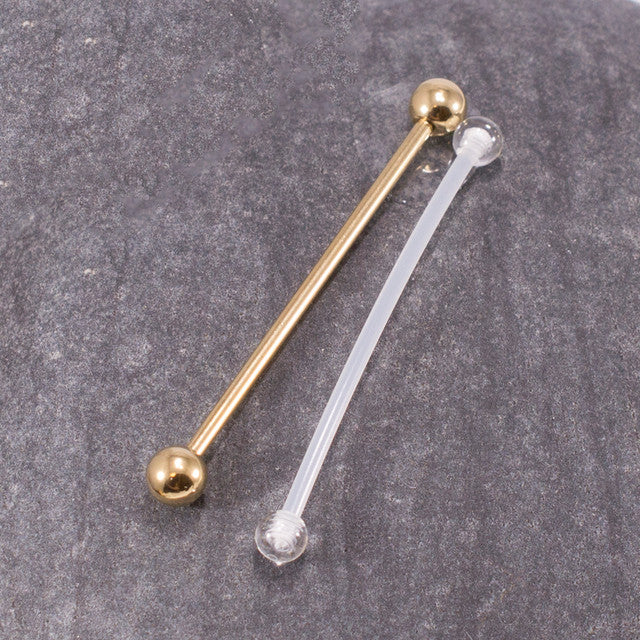 Surgical Steel 14 Gauge Industrial Barbell 38mm with Retainer - Pair